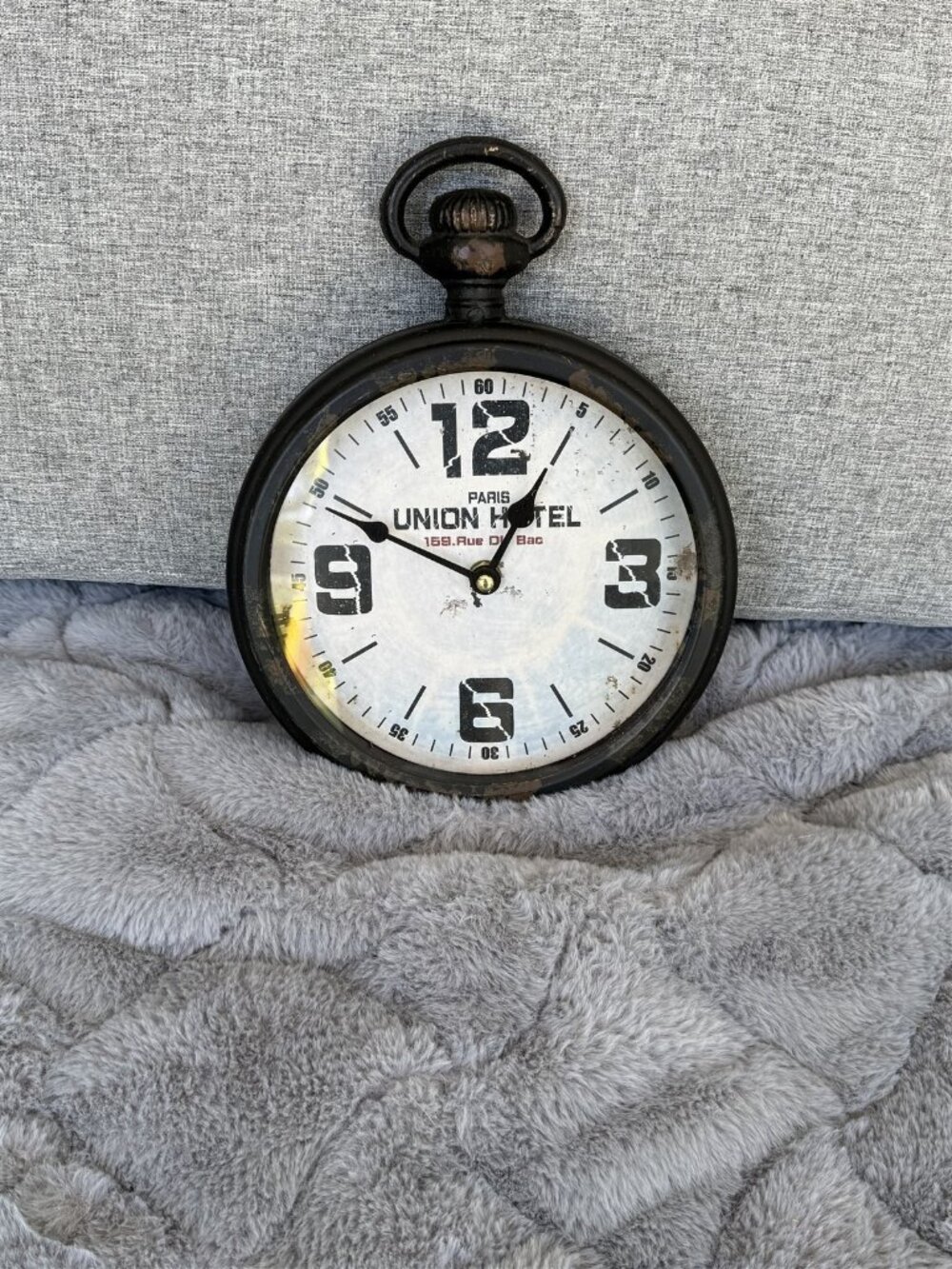 Rustic Round Metal Wall Clock Paris Union Hotel Wall Mount Or Display On Easel